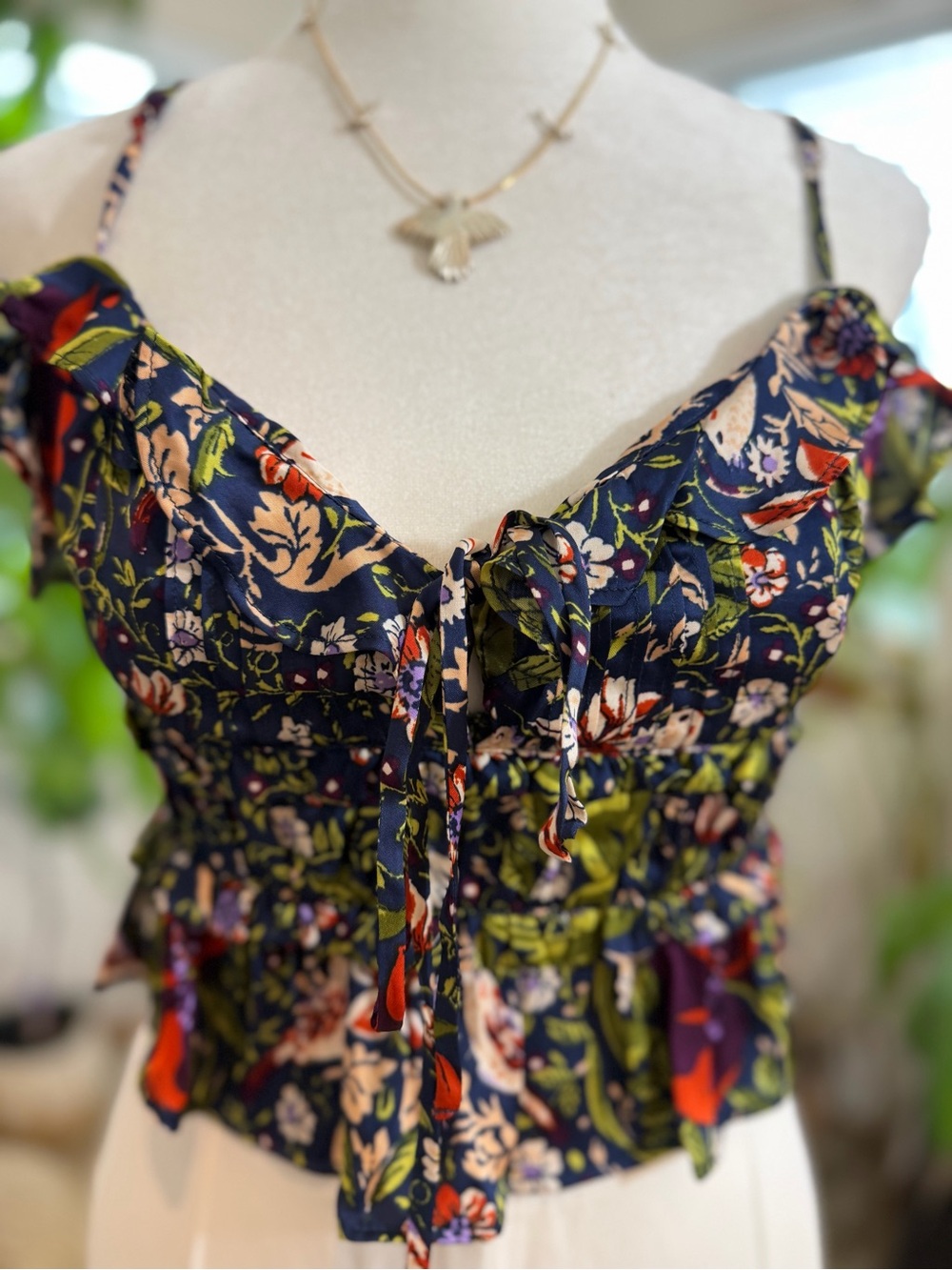 Anthropologie Lyrebird Floral Tie Front Crop Top Blue Boho Blouse Size S - Picture 5 of 13
